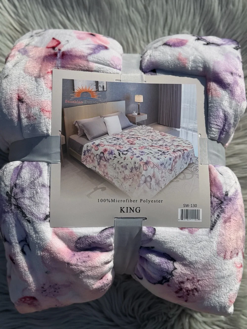New king size flannel blanket soft thick pink purple floral butterfly